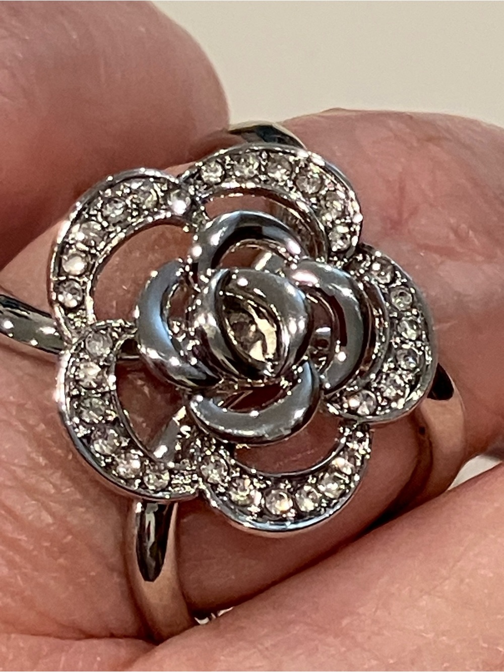 Silver & Rhinestone Floral Scarf Slide - Picture 3 of 5